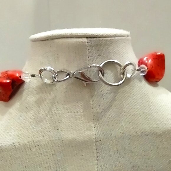 Vintage AB Cross Chunky Red Howlite Beaded Necklace with Crystal & Glass - Picture 4 of 7